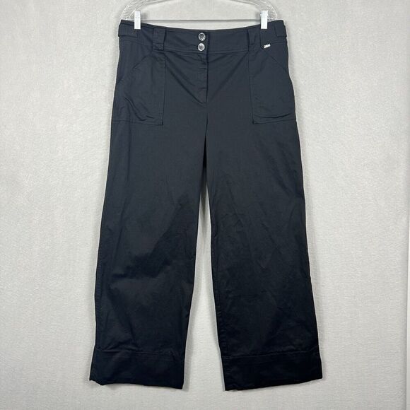 ST. JOHN Pants Size 14 Black High rise Wide Leg Rolled Cuff Carpenter - Picture 1 of 16